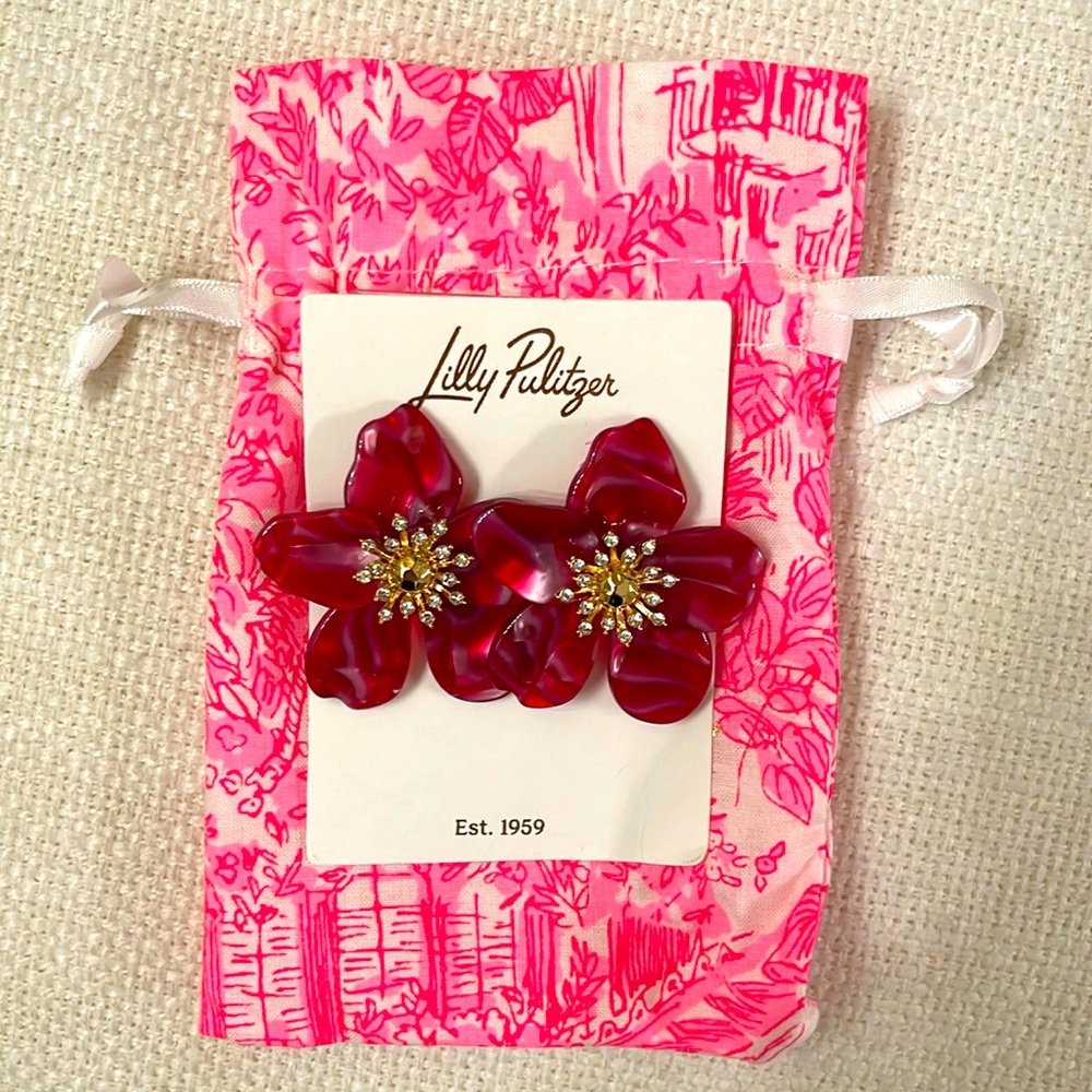 NWT Lilly Pulitzer Oversized Orchid Earrings in Mystique Pink